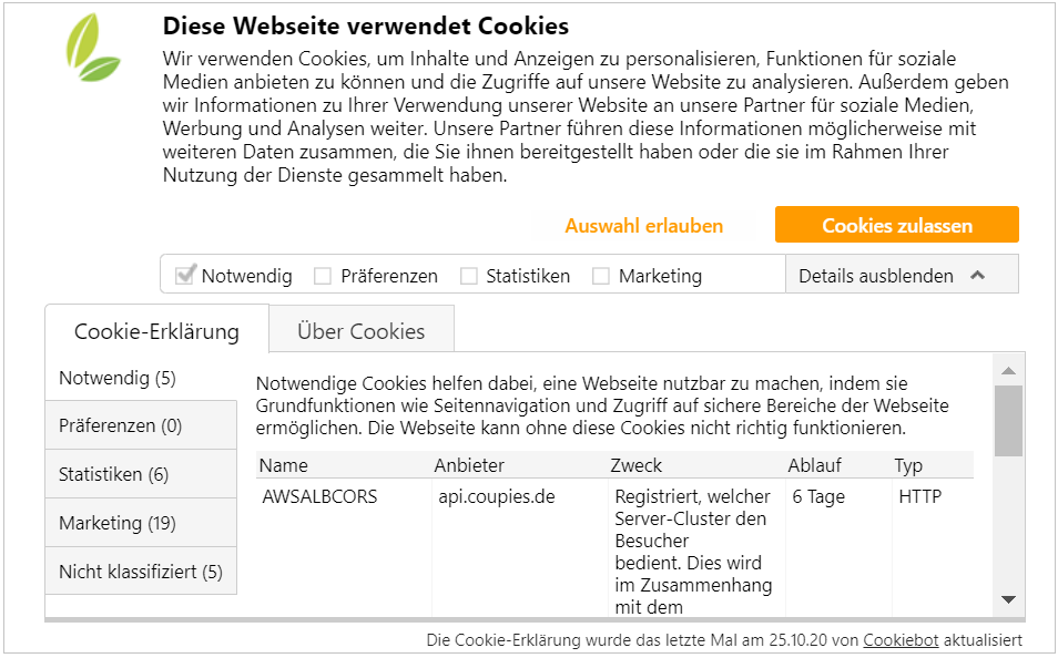 Cookie Layer Übersicht