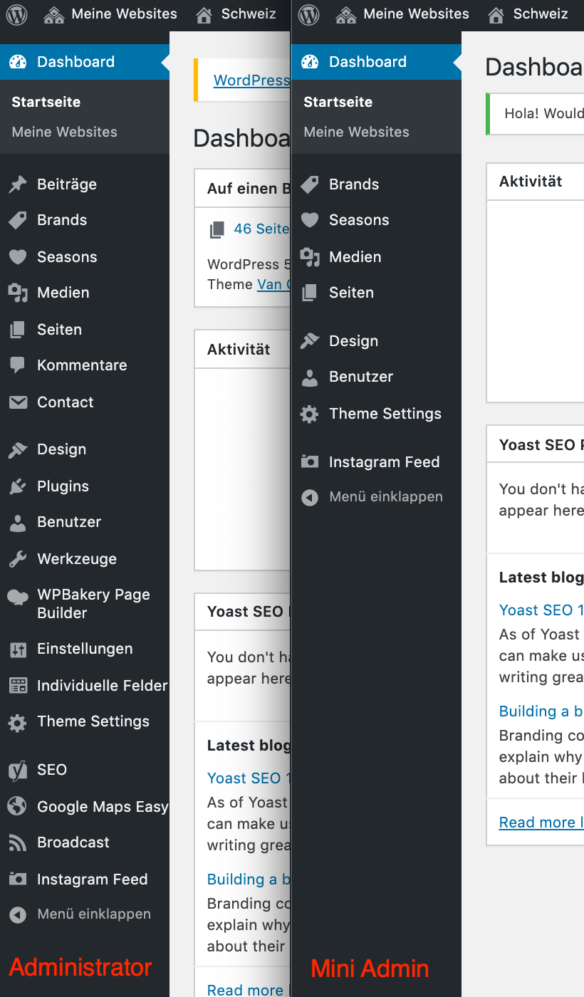 Plugin Adminimize Rollenverteilung