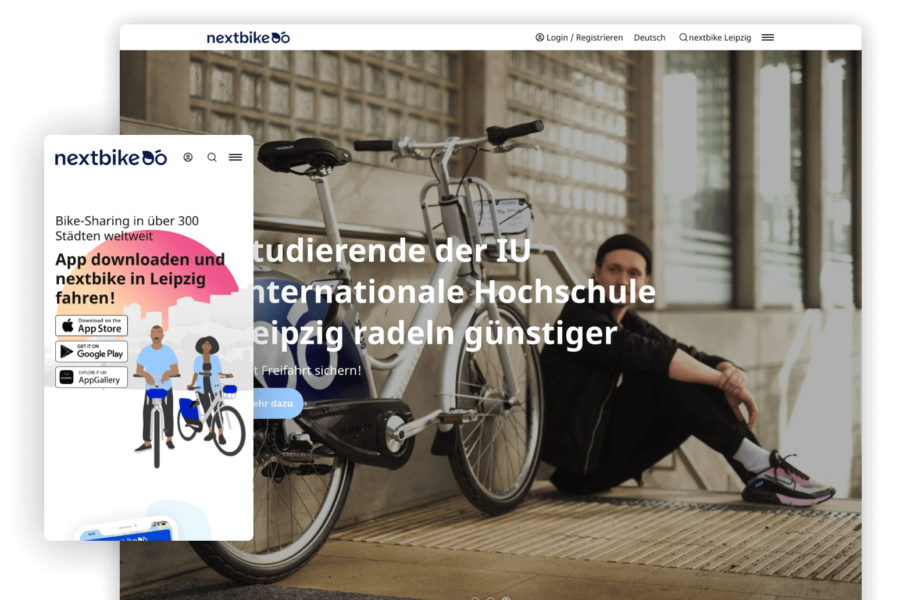 nextbike Header Bild mit verschiedenen Ansichten der Website