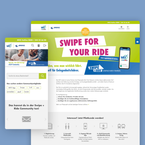 Community-Website für Pilotprojekt „SWIPE+RIDE“
