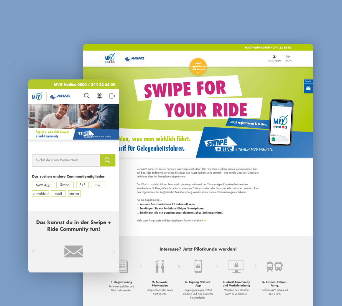 Community-Website für Pilotprojekt „SWIPE+RIDE“