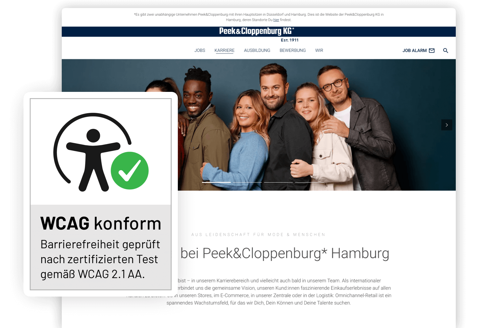 Header Bild der VAN GRAAF Website mit einem WCAG 2.1 AA Zertifikat daneben