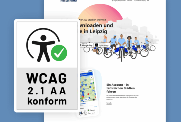 Ein Screenshot der nextbike Website mit einem WCAG 2.1 AA Zertifikat daneben