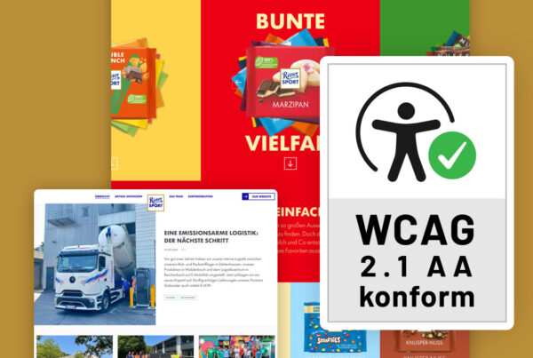 Ein Screenshot der Ritter Sport Website mit einem WCAG 2.1 AA Zertifikat daneben