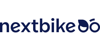 Nextbike-Logo mit einem stilisierten Blatt und Fahrradmotiv.