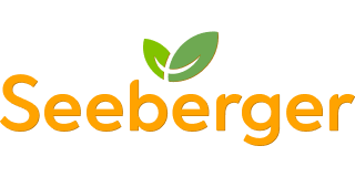 Seeberger-Logo mit orangefarbener Schrift und grünen Blättern darüber.